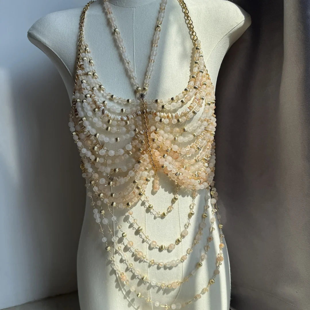 Beaded Tassel Chain Halter Neck Top