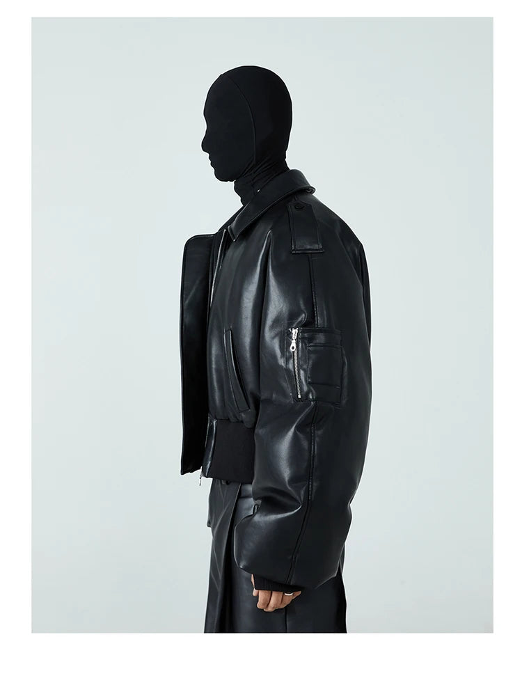 Black Faux Leather Bomber Jacket - Festigal