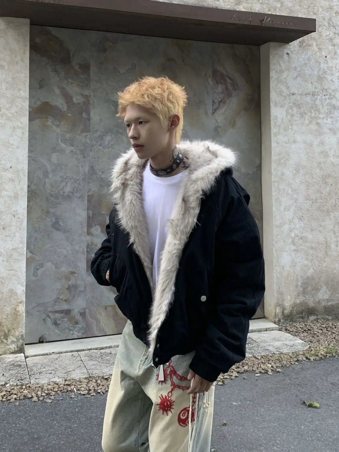 Men's Faux Fur Lined Bomber Jacket - Festigal