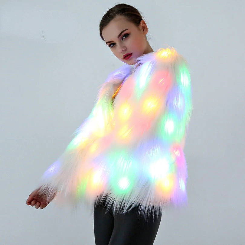 Fluffy Faux Fur LED Light Up Jacket - Festigal