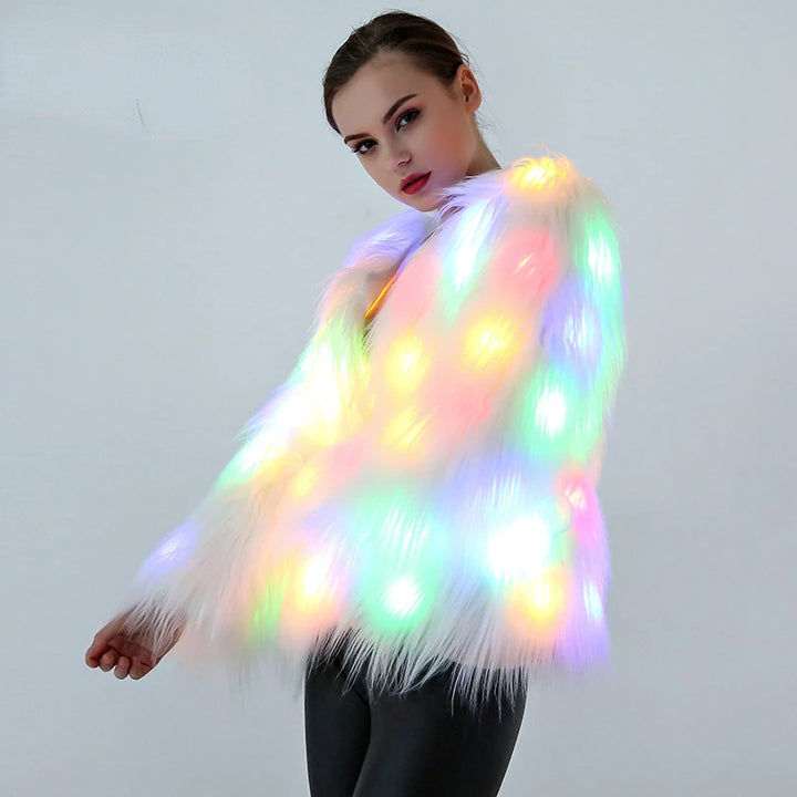 Fluffy Faux Fur LED Light Up Jacket - Festigal