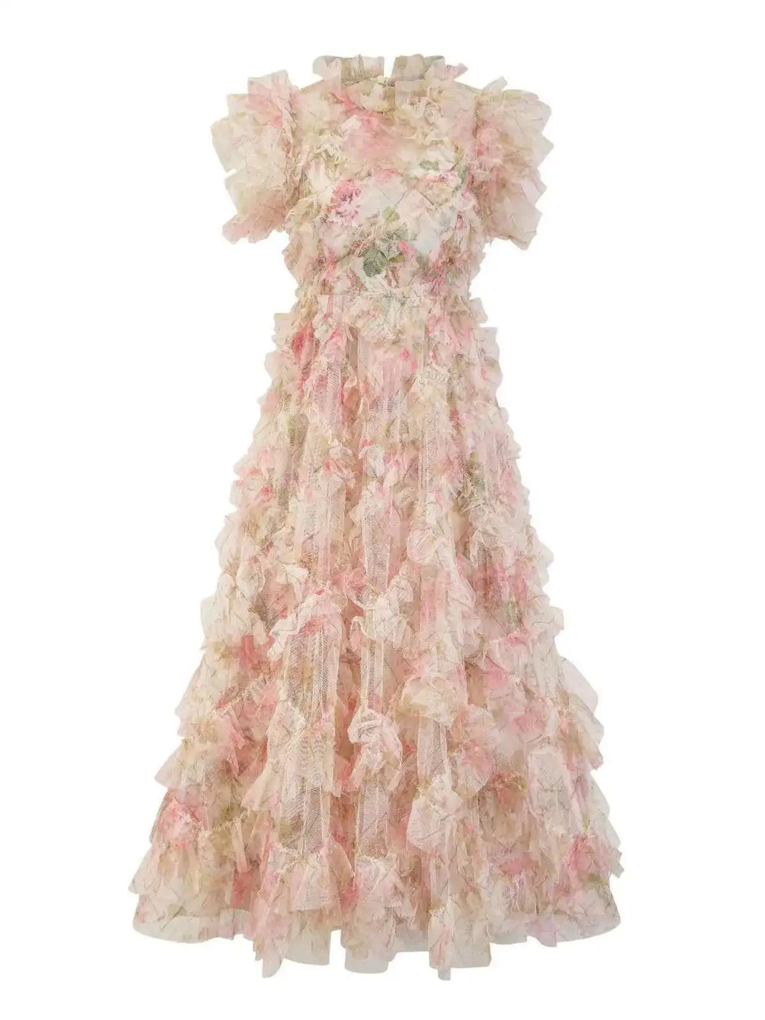 Floral Ruffled Embroidered Maxi Dress