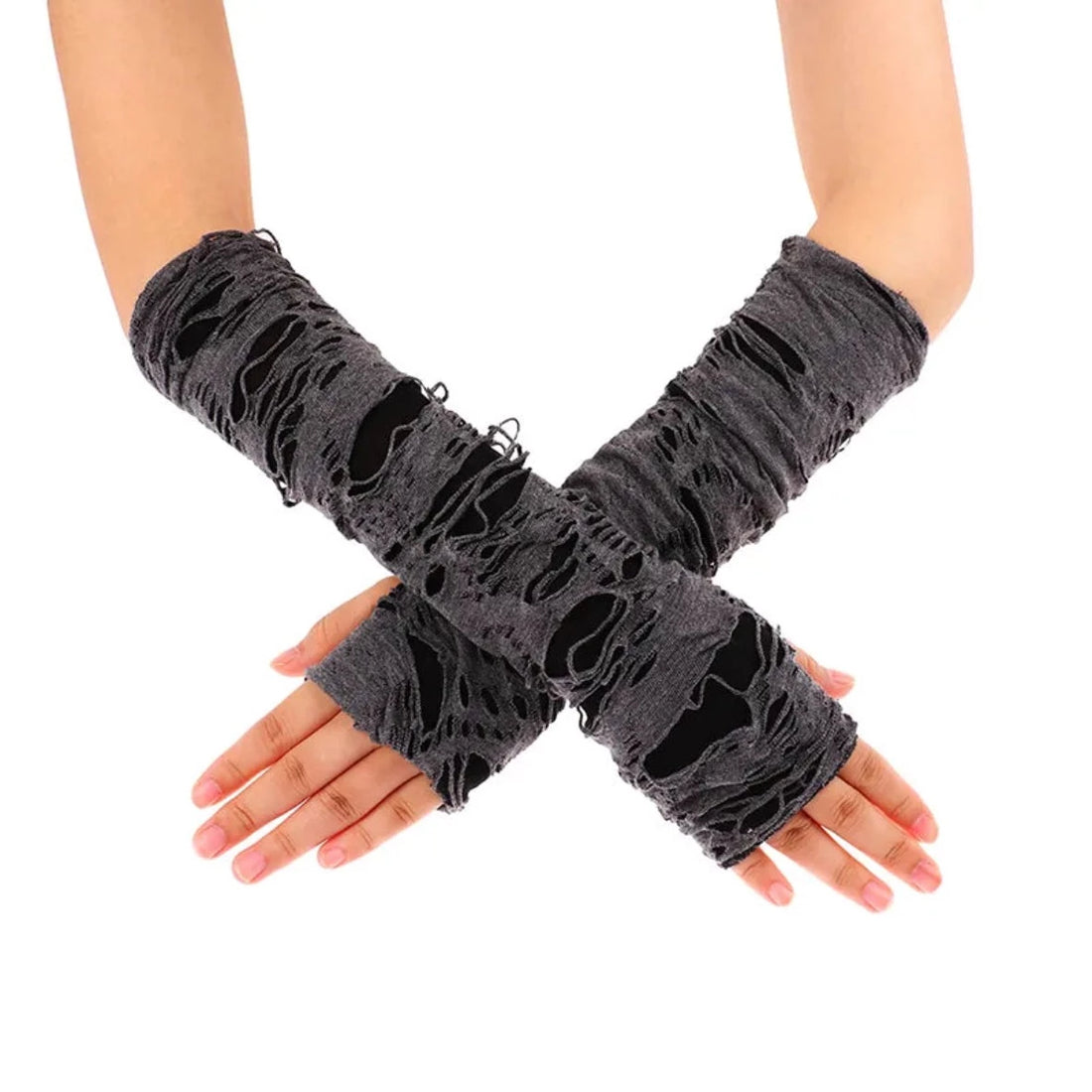 Ripped Holes Fingerless Halloween Goth Gloves - Festigal