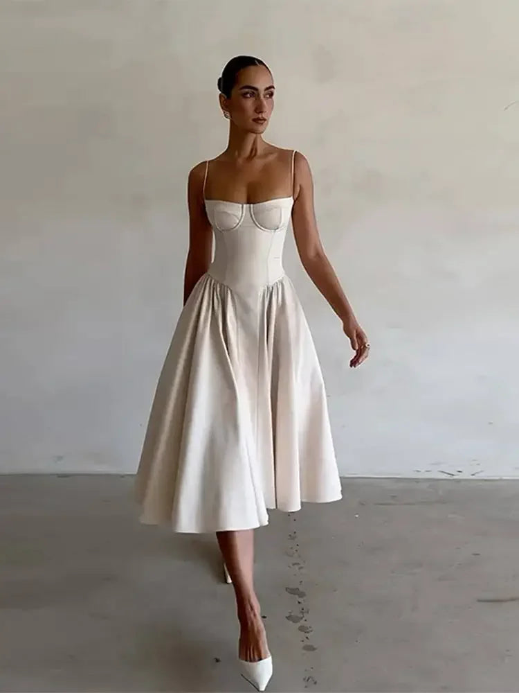 Bustier Pleated Midi Dress - Festigal