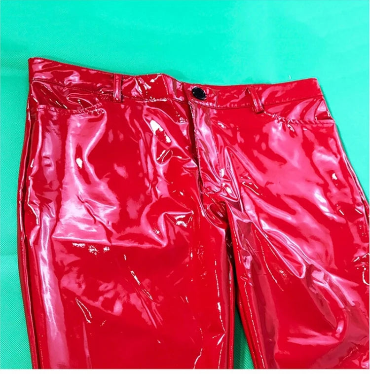 Mens Red Faux Leather Pants - Festigal