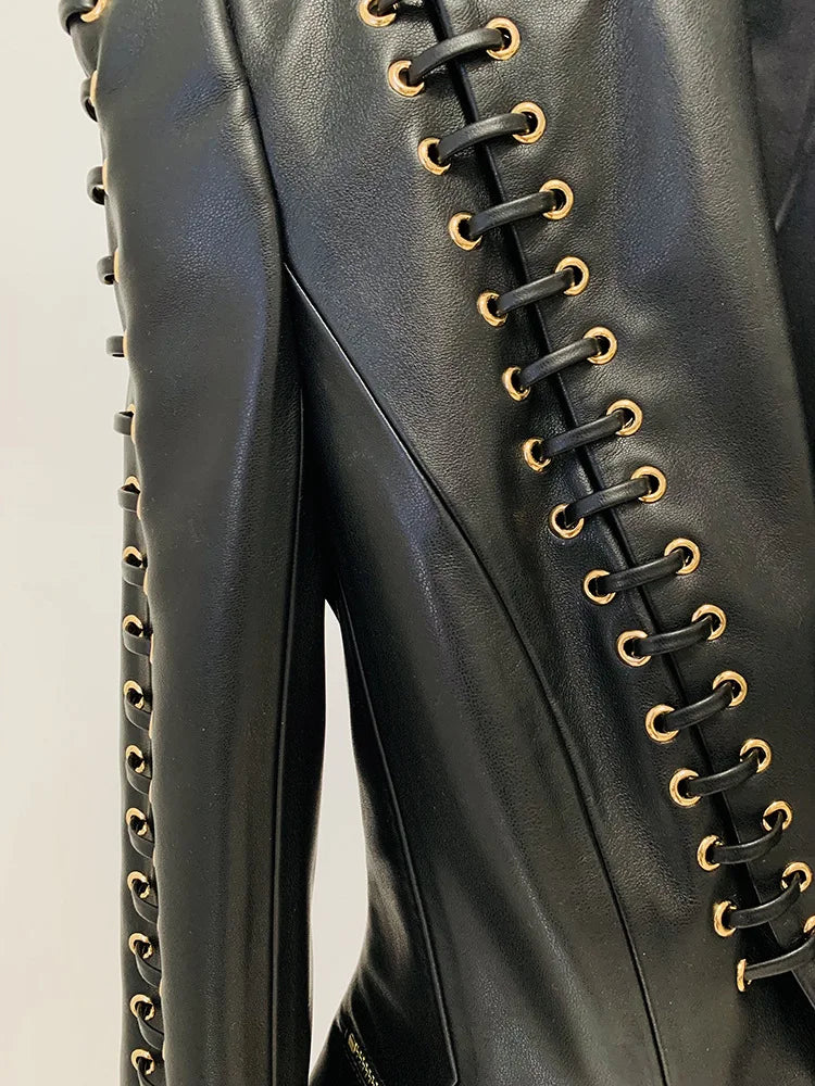 Lace Up Faux Leather Blazer