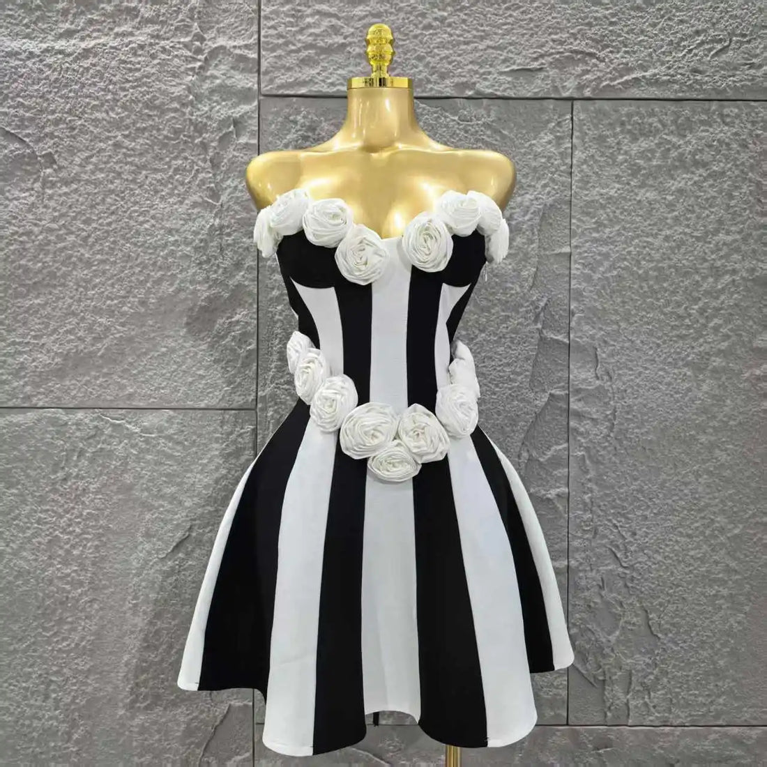 Monochrome 3D Flower A Line Dress
