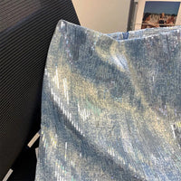 Blue Sequin High Waist Skirt - Festigal