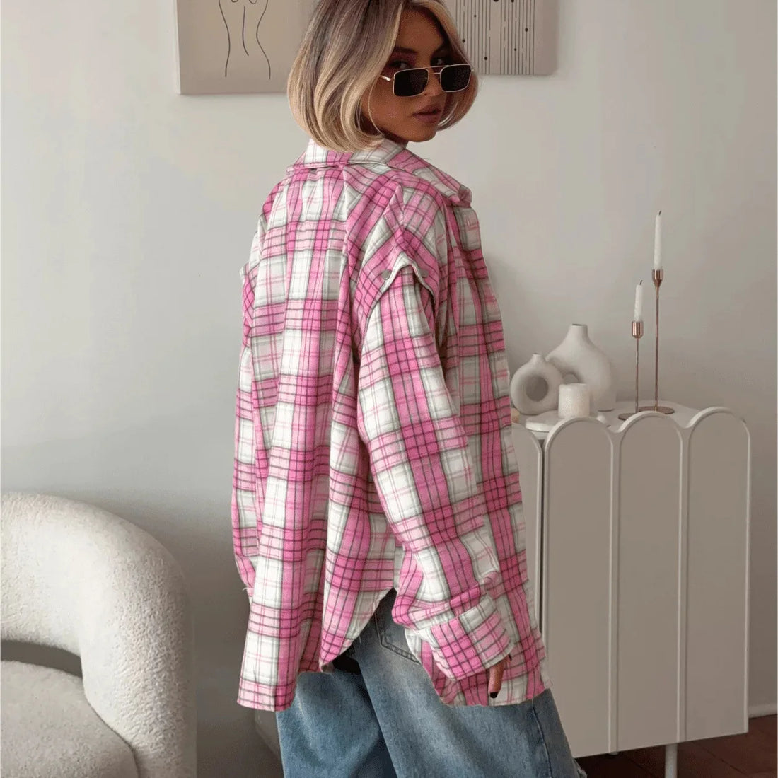 Pink & White Plaid Shirt - Festigal