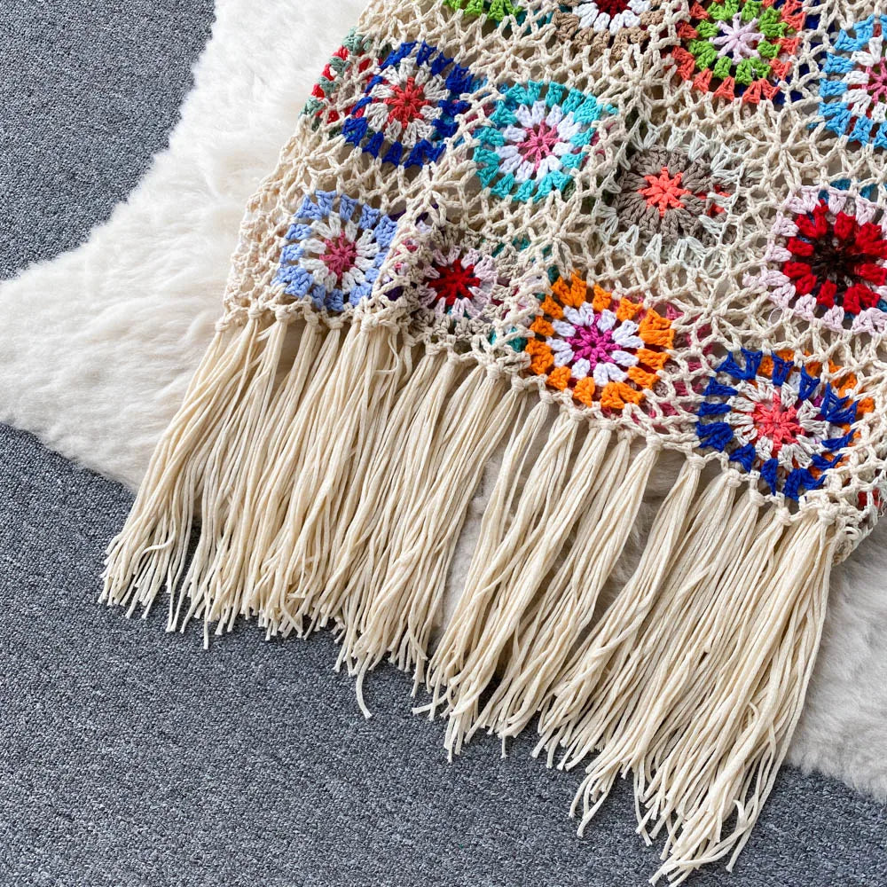 Crochet Granny Square Tassel Dress - Festigal