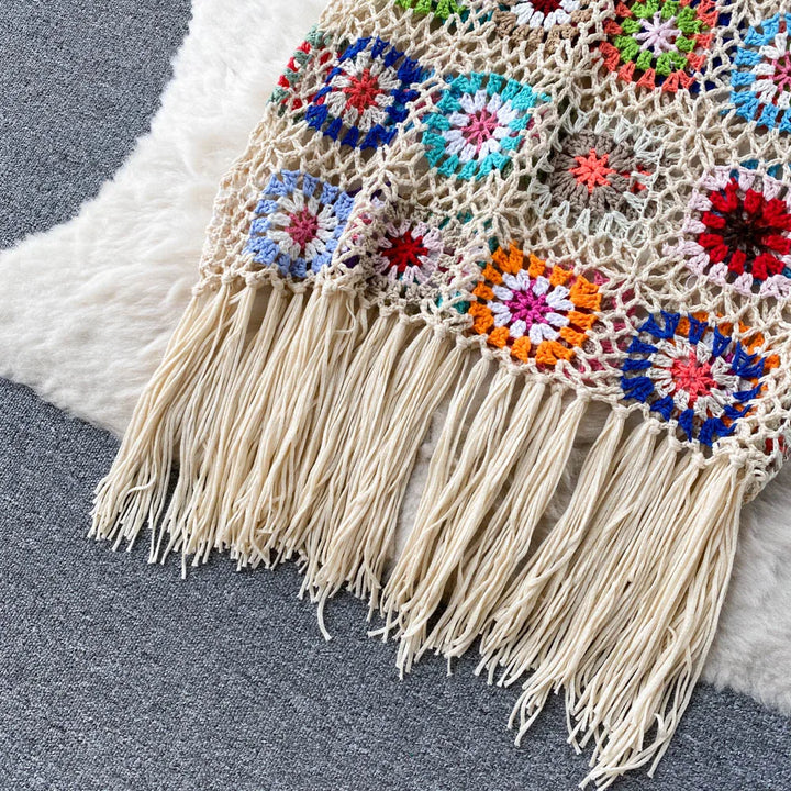 Crochet Granny Square Tassel Dress - Festigal