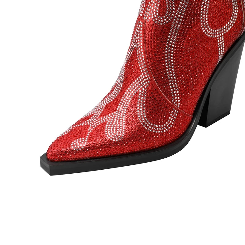 Rhinestone Flame Cowboy Boots - Festigal