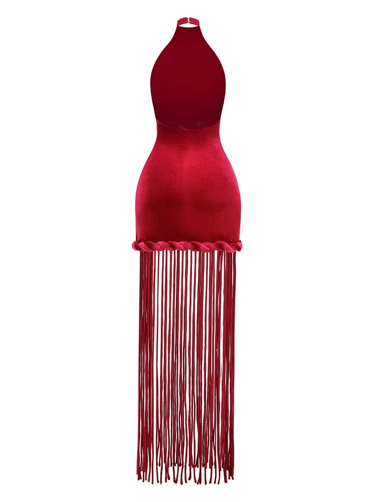 Velour Rope Tassel Maxi Dress