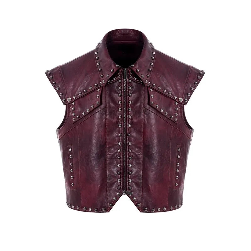 Men's Faux Leather Rivet Waist Coat - Festigal