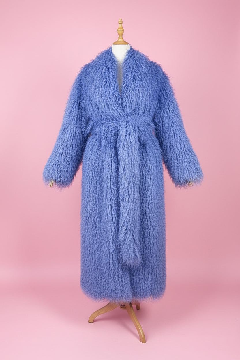 Shaggy Long Waist Tie Coat