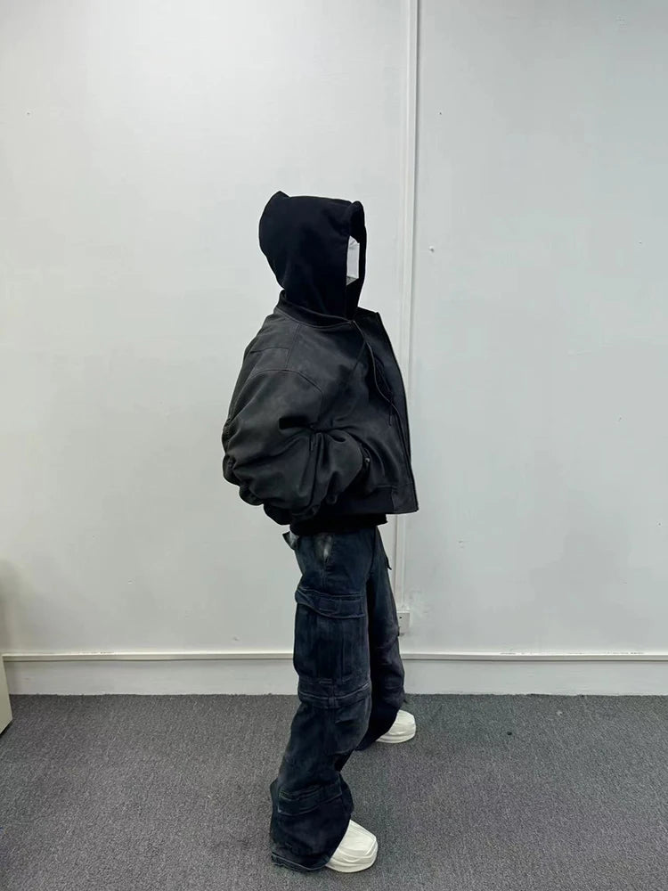 Men's Suede Hoodie Bomber Jacket - Festigal