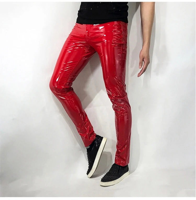 Mens Red Faux Leather Pants - Festigal
