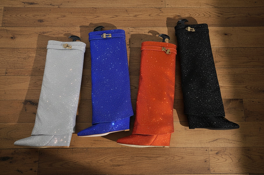 Rhinestone Knee High Wedge Boots