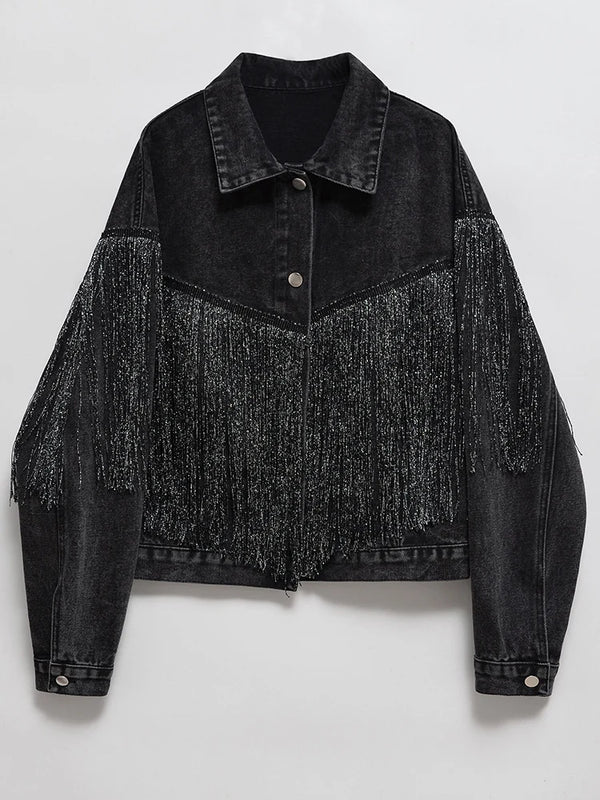 Denim Sparkly Tassel Jacket - Festigal