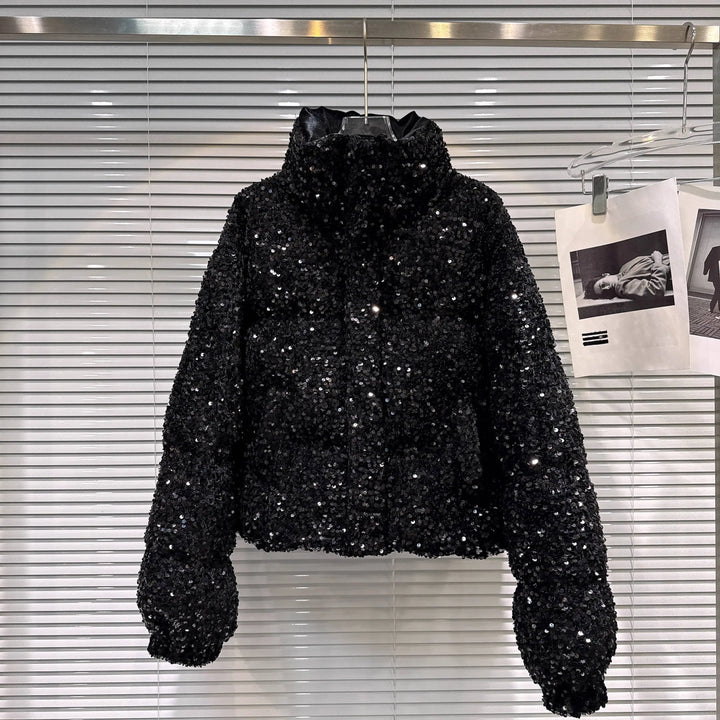 Sequin Puffer Bomber Jacket