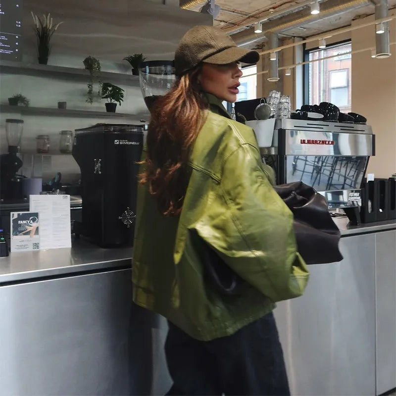 Faux Leather Cropped Jacket - Festigal