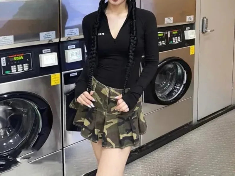 Camouflage Pleated Mini Skirt - Festigal