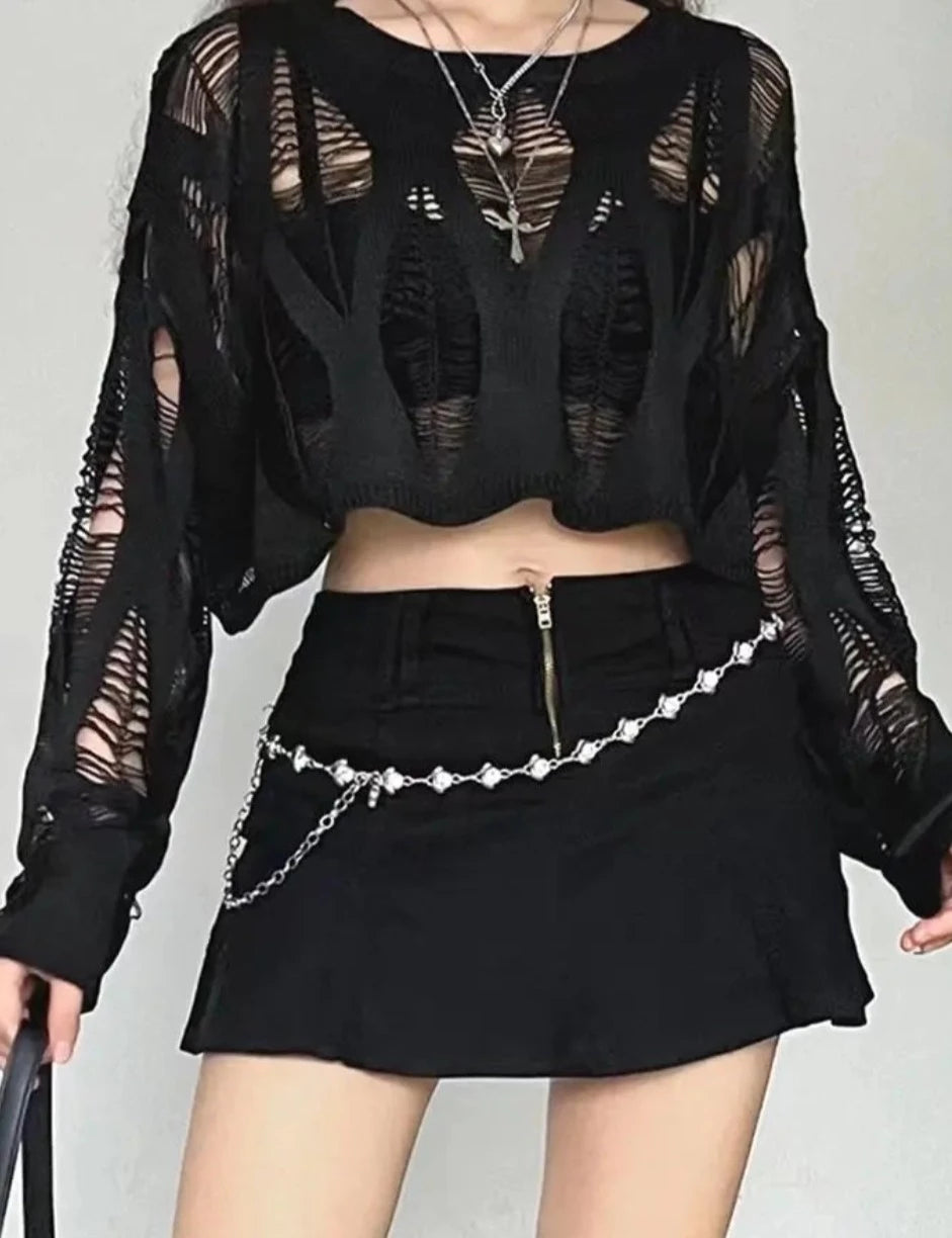 Long Sleeved Ripped Gothic Top - Festigal