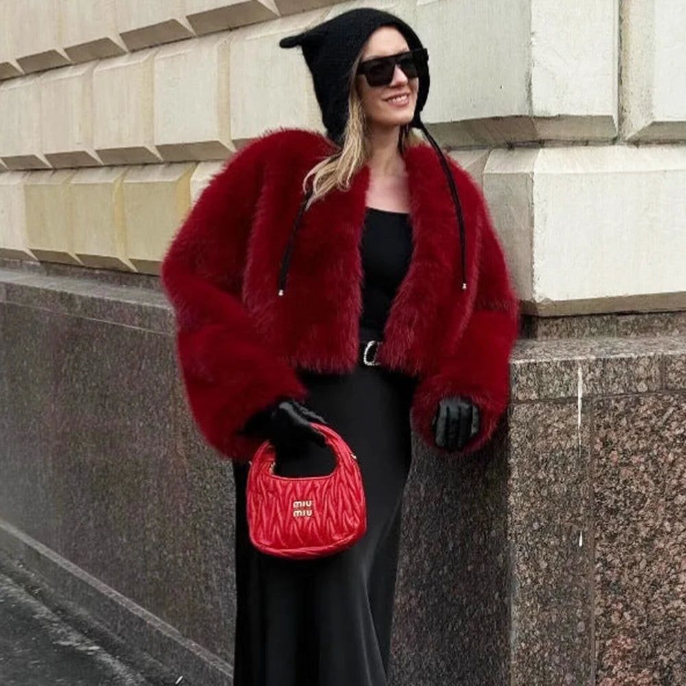 Cropped Faux Fur Bomber Jacket