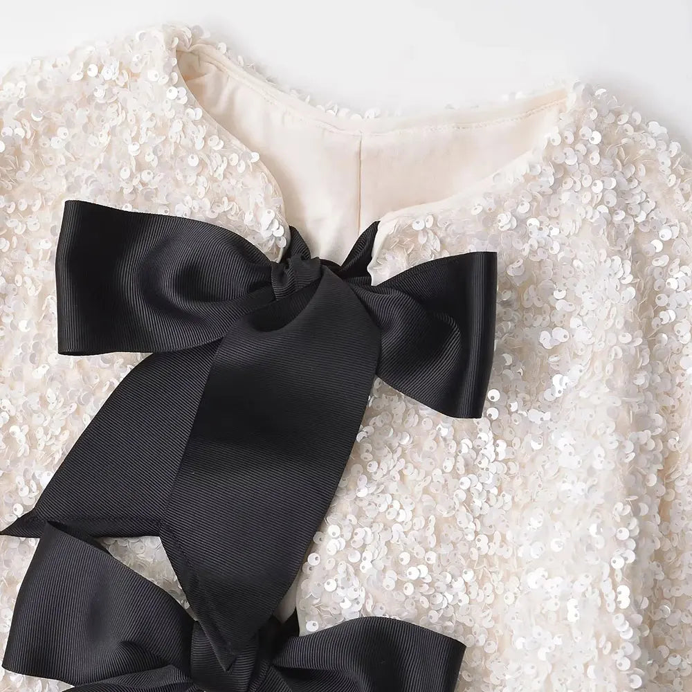 Sequin Cropped Bow Jacket - Festigal