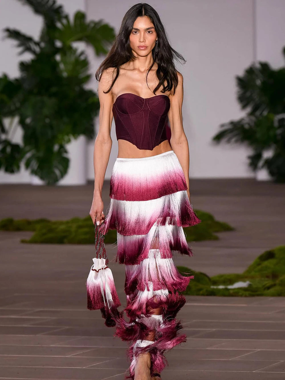 Gradient Top & Tassel Skirt Set