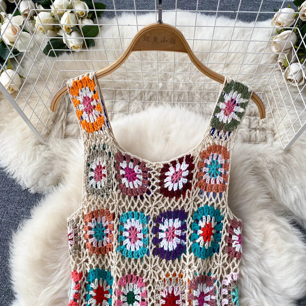 Crochet Granny Square Tassel Dress - Festigal