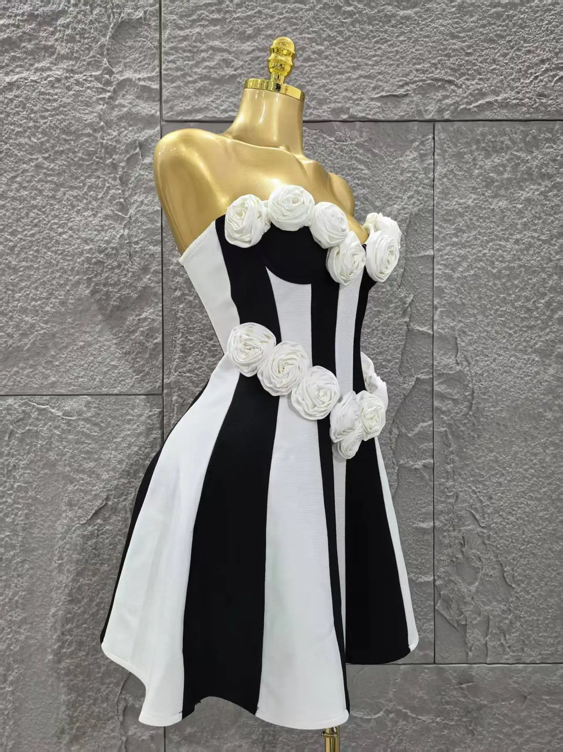 Monochrome 3D Flower A Line Dress
