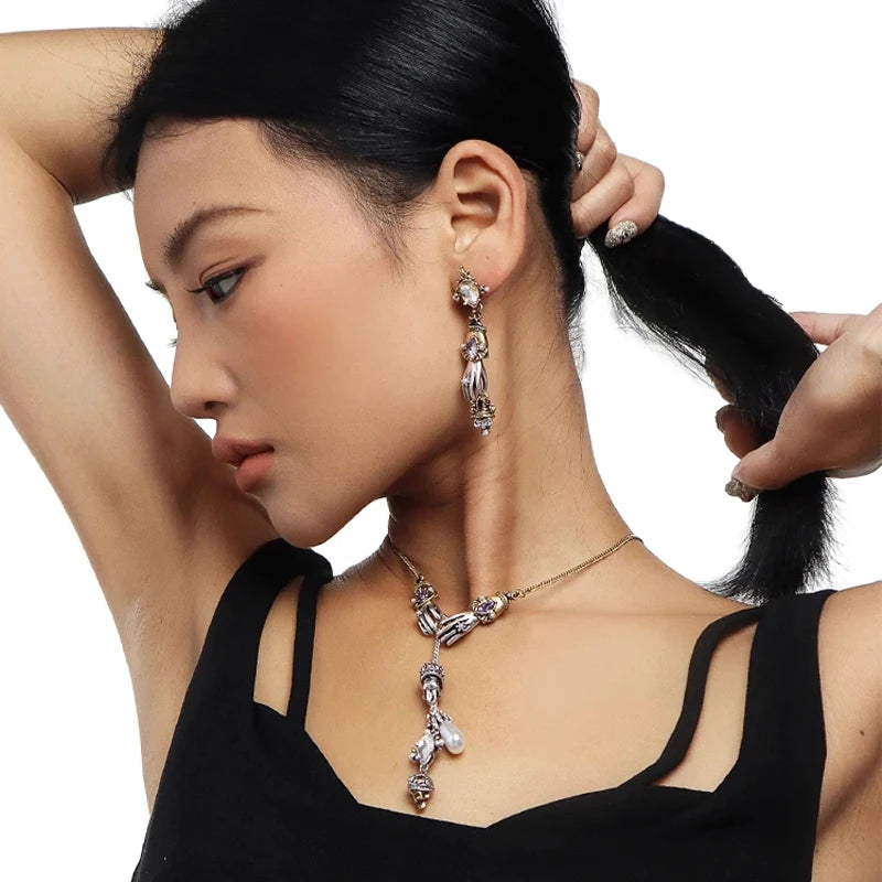 Hand & Skull Drop Earrings - Festigal