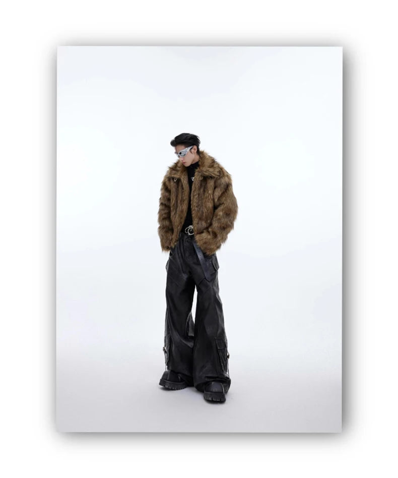 Unisex Brown Faux Fur Coat - Festigal
