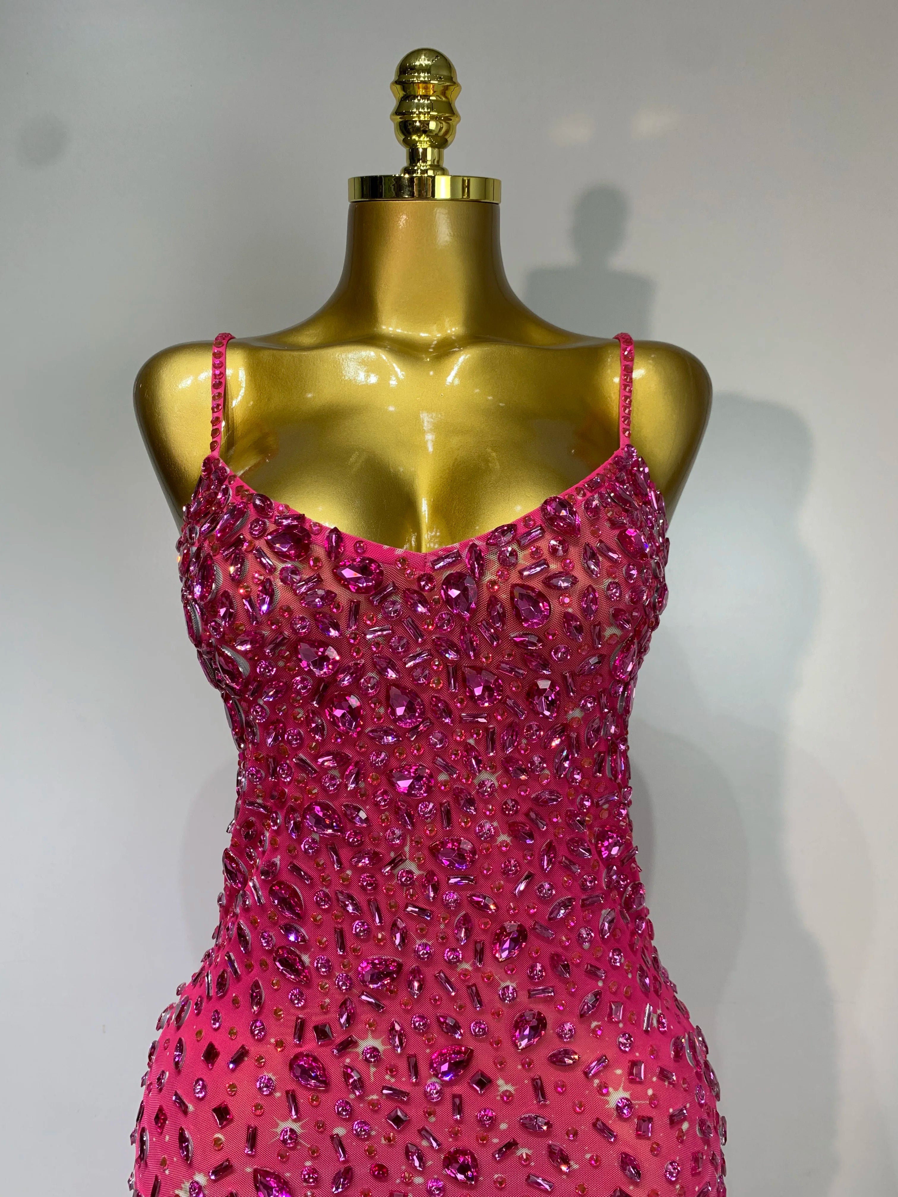 Rhinestone Mesh Maxi Dress