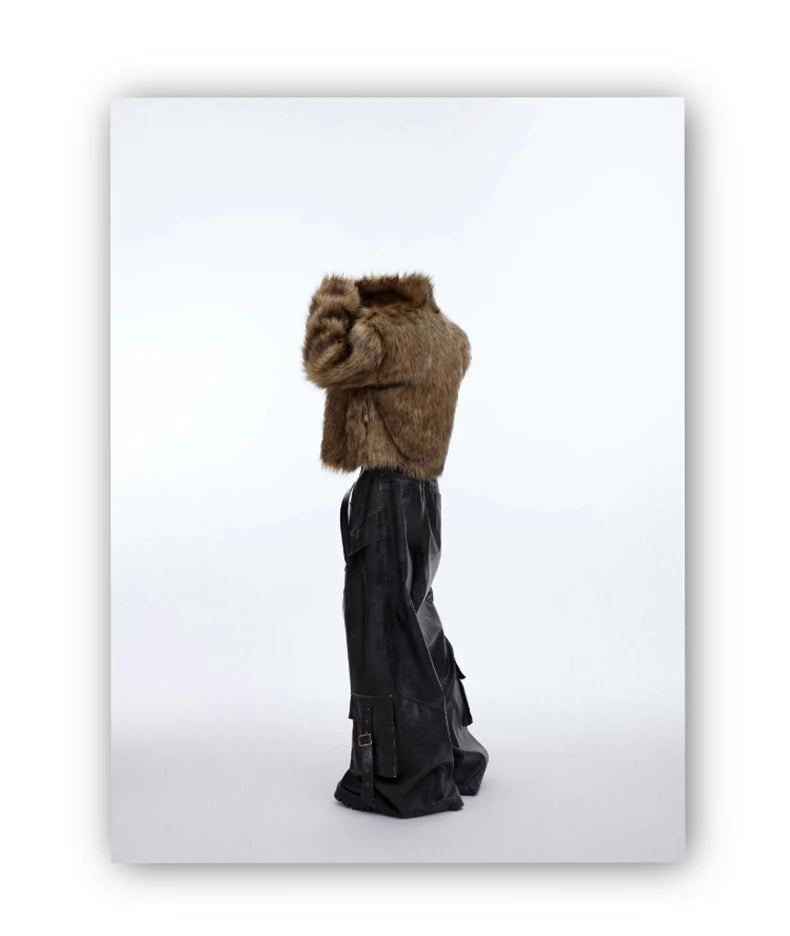 Unisex Brown Faux Fur Coat - Festigal