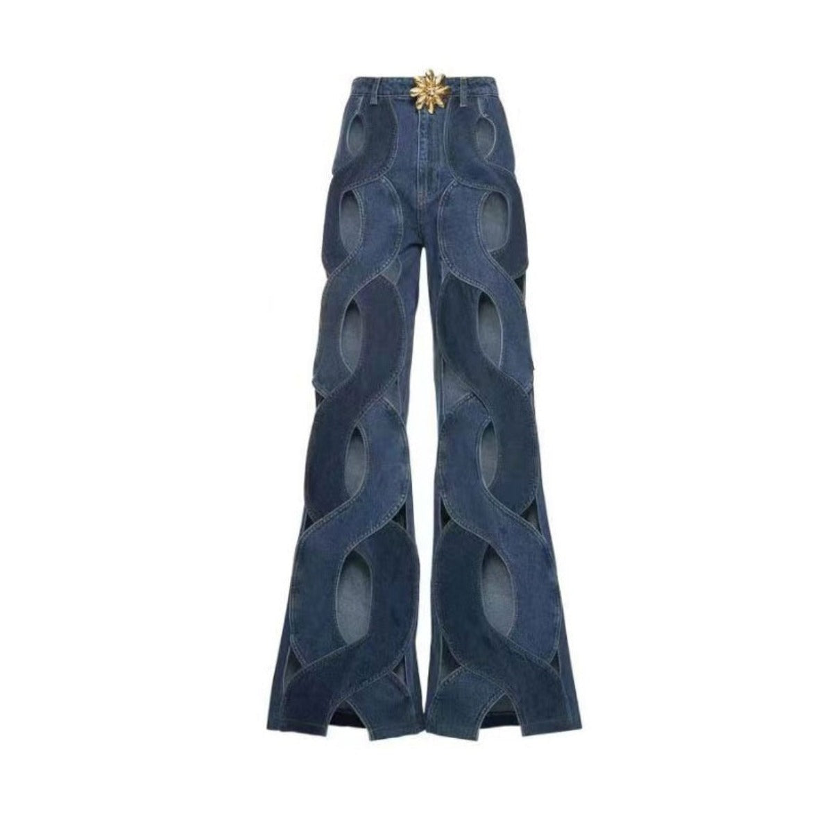 Criss-Cross Denim Flare Pants - Festigal