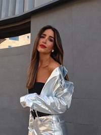 Metallic Look Jacket & Pants Two Piece Set - Festigal