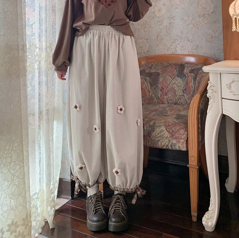 Corduroy Flower Wide Leg Pants - Festigal
