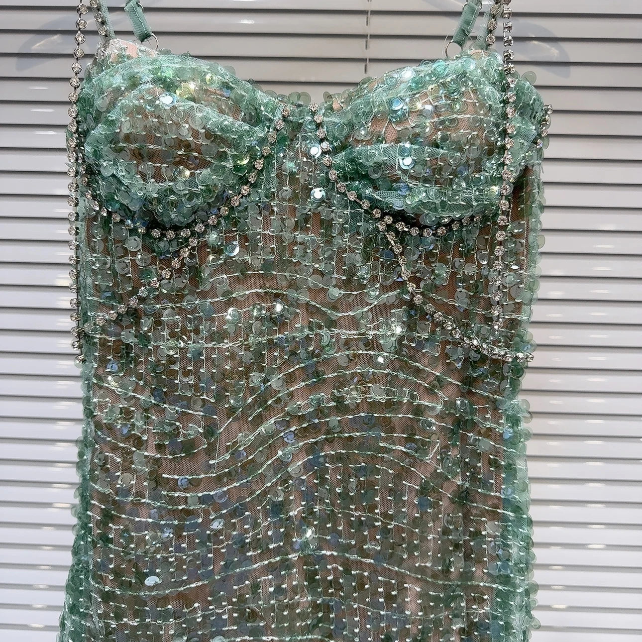Embellished Green Bustier Dress - Festigal