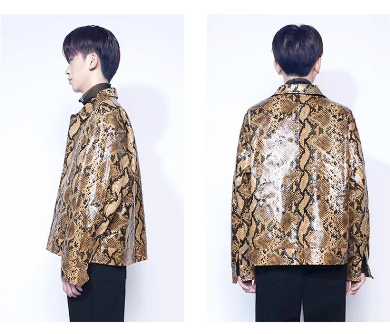 Faux Leather Men’s Snakeskin Jacket - Festigal