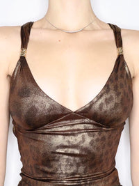 Wet Look Leopard Print Top - Festigal