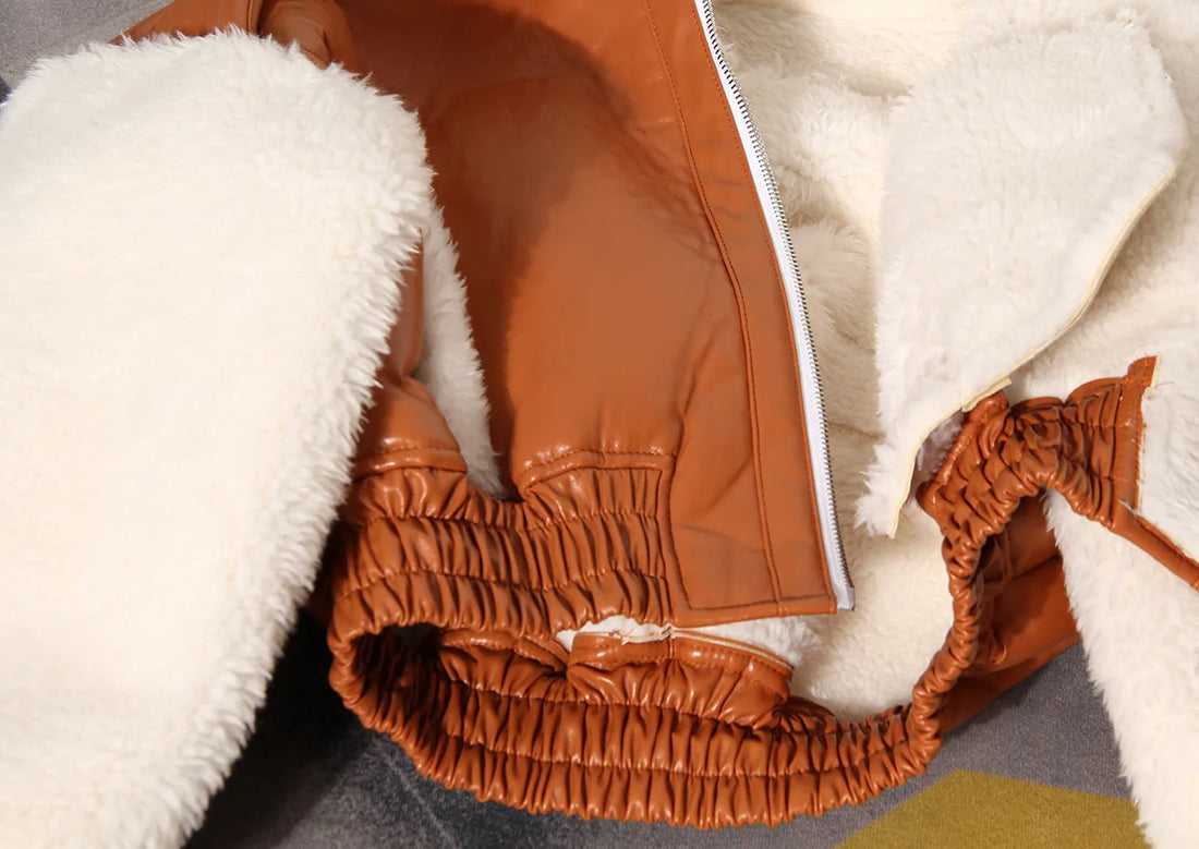 Faux Leather Patchwork Bomber Jacket - Festigal