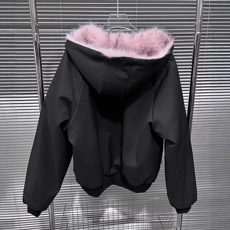 Reversible Black & Pink Fur Jacket - Festigal