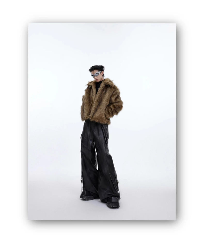 Unisex Brown Faux Fur Coat - Festigal