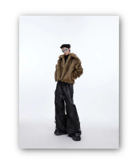 Unisex Brown Faux Fur Coat - Festigal