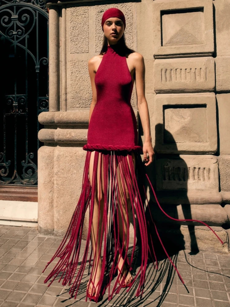 Velour Rope Tassel Maxi Dress