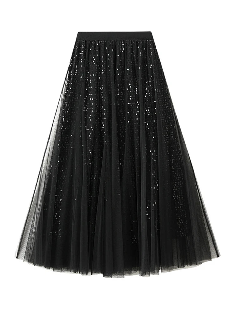 Sequin Mesh Midi Skirt - Festigal