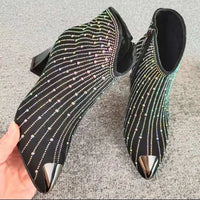 Black Rhinestone Ankle Boots - Festigal