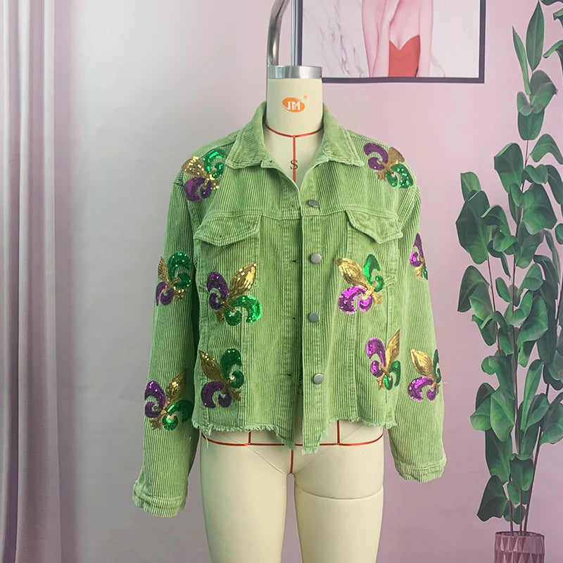 Floral Corduroy Casual Ripped Bomber Shirt -Jacket - Festigal